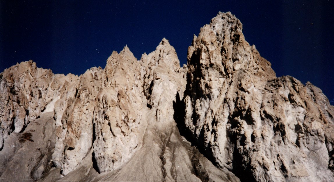 Wierdly eroded rock formations in Manang Valley on the approach to Manang