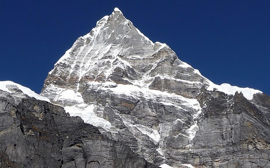 Peak 43 ( Kyashar ) on ascent to Dig Kare from the Hinku Valley on route to Mera La