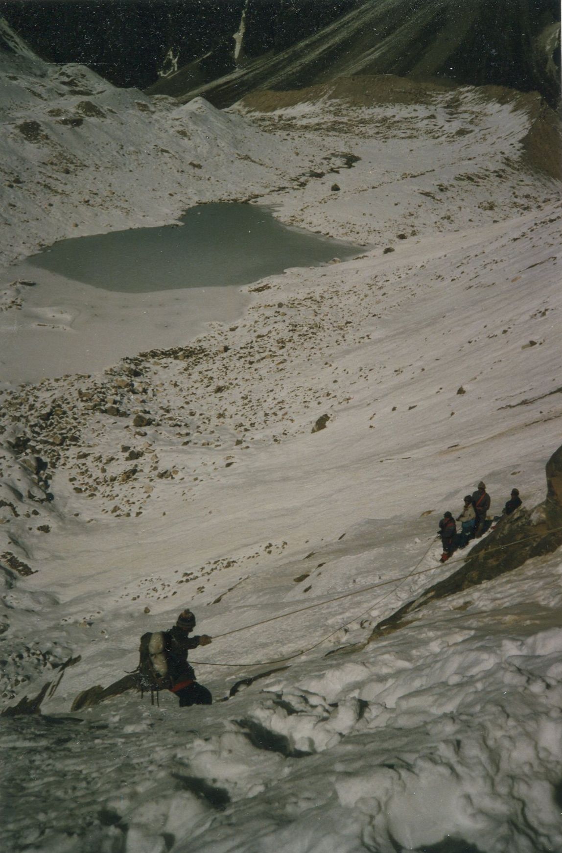 Descending Cliffs to Glacier Lake beneath Tilman's Pass