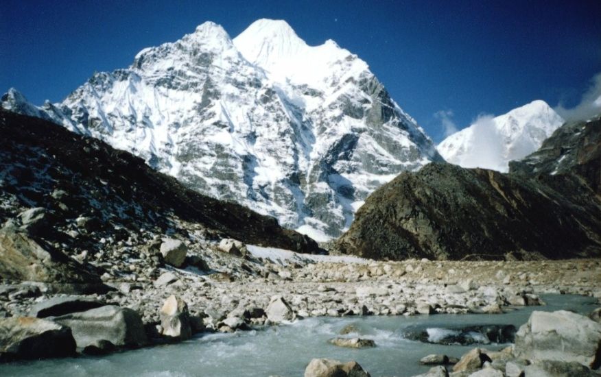 Peak 6 ( Mount Tutse ) from the Barun Khola on approach to Shershon and Makalu Base Camp