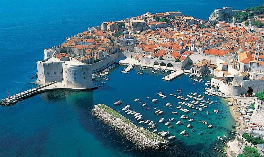 Castle and Marina at Dubrovnik on the Dalmatian Coast of Croatia