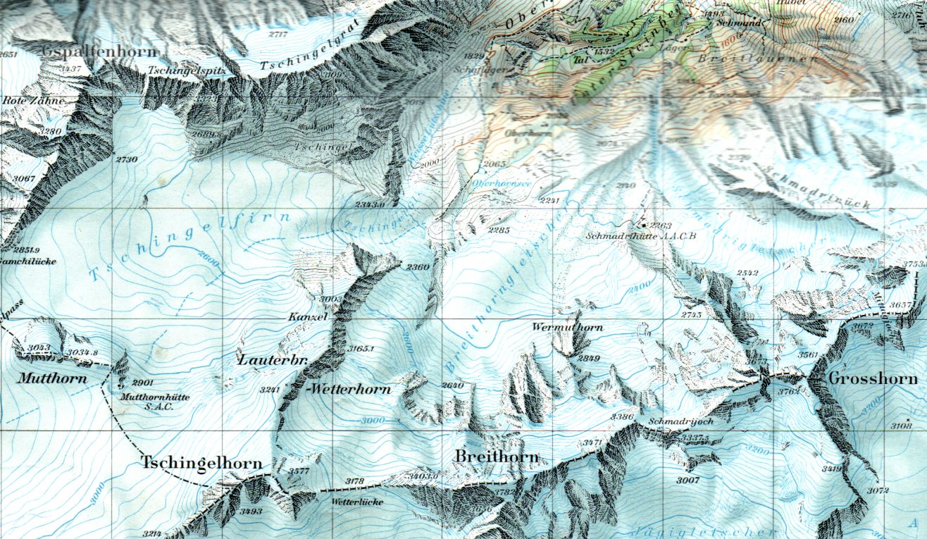 Map of the Breithorn and Tschingelhorn in the Lauterbrunnen Wall