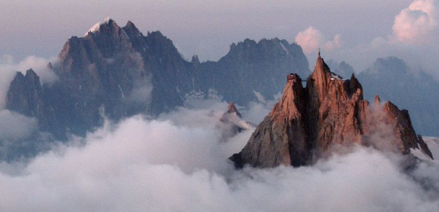 Sunset on Aiguille du Midi in the French Alps at Chamonix