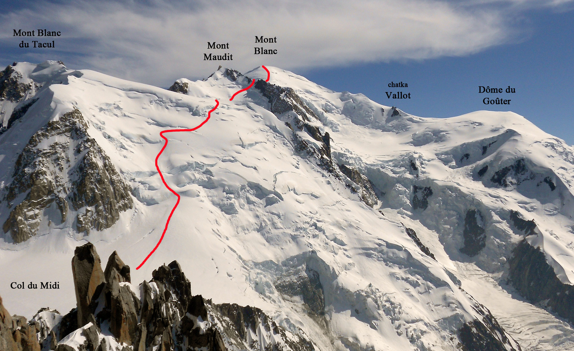 Three Monts Ascent route on Mont Blanc