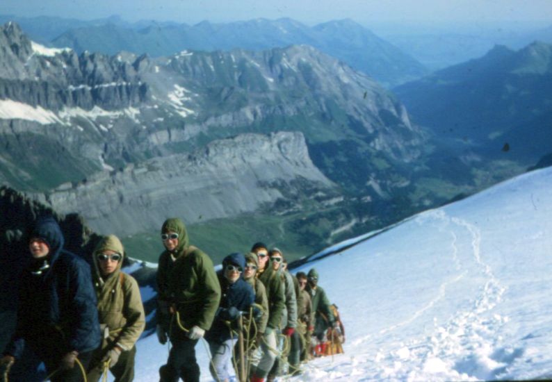 On ascent of Rinderhorn in the Bernese Oberland region of the Swiss Alps