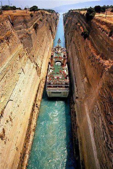 Corinth Canal between Peloponnese and mainland Greece