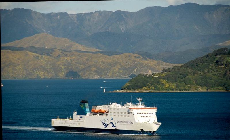 Inter-island Ferry leaving Harbour at Wellington on North Island of New Zealand