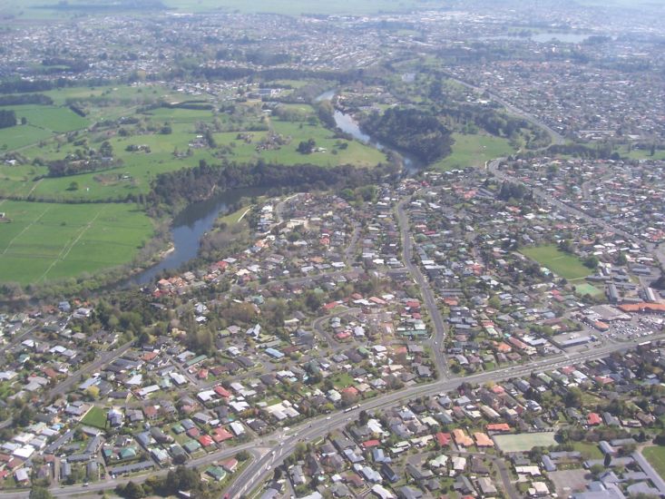 Aerial view of Hamilton on North Island of New Zealand