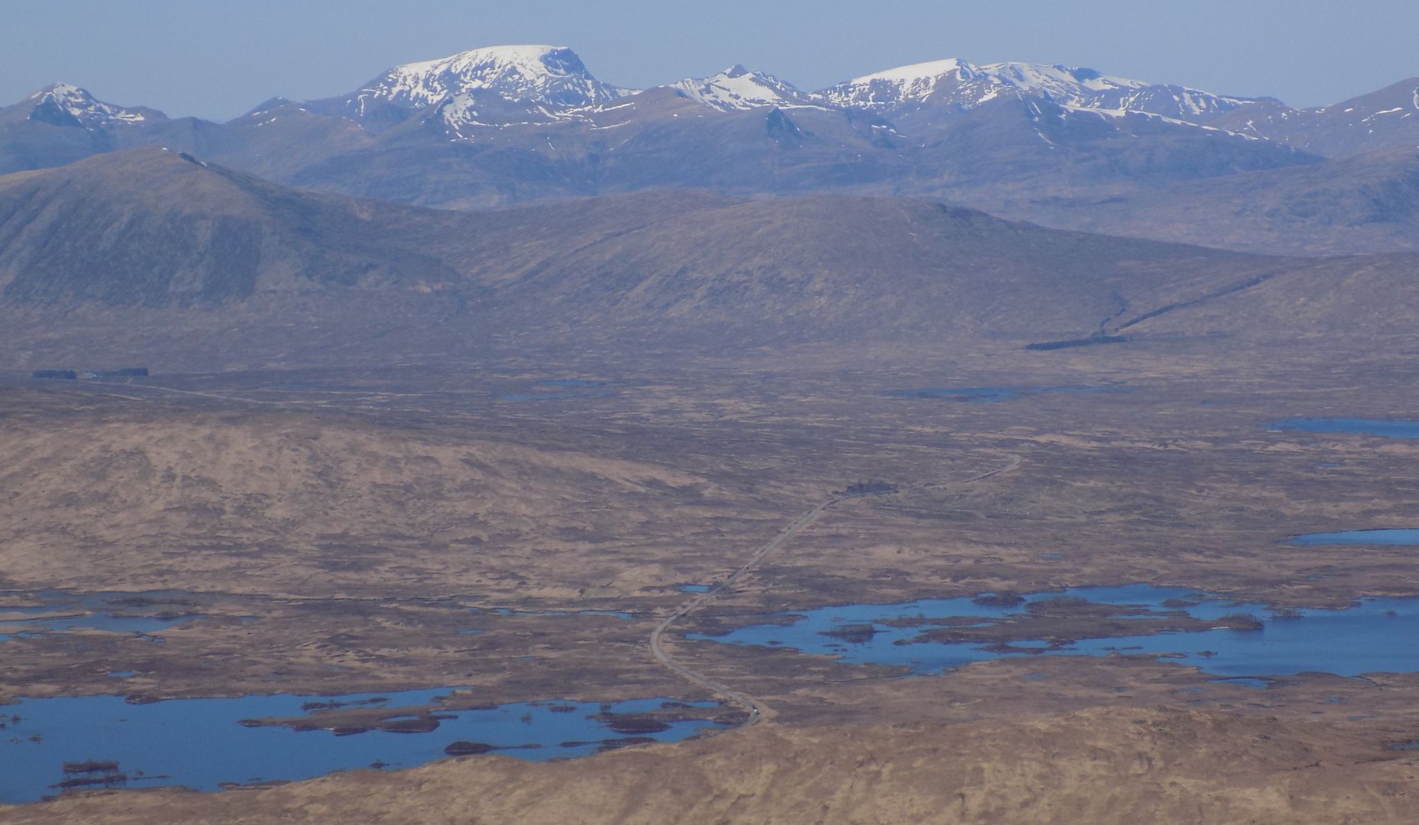 Ben Nevis, Aenochs and the Grey Corries beyond Rannoch Moor from Beinn Achaladair