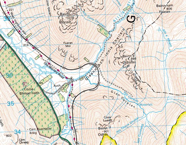 Map of Beinn Odhar, Beinn a Chaisteil and Beinn Dorain