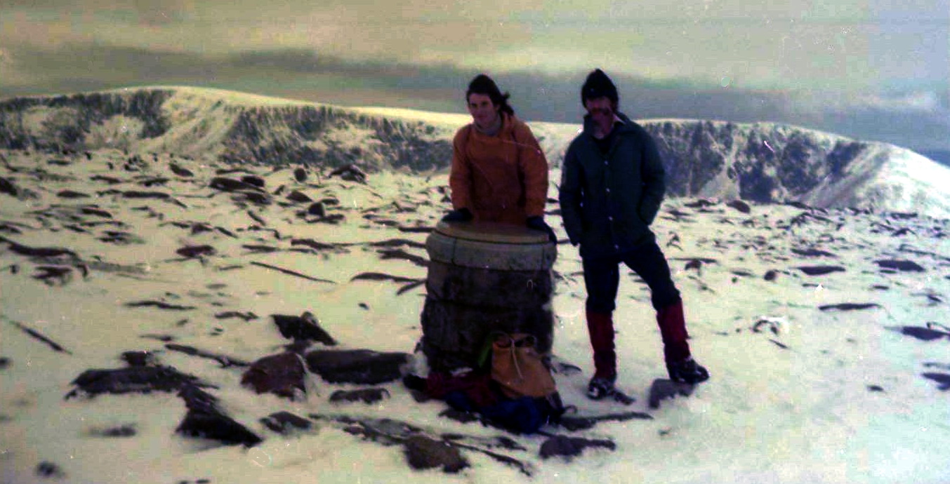 Trig Point on summit of Ben Macdui in the Cairngorm Mountains of Scotland