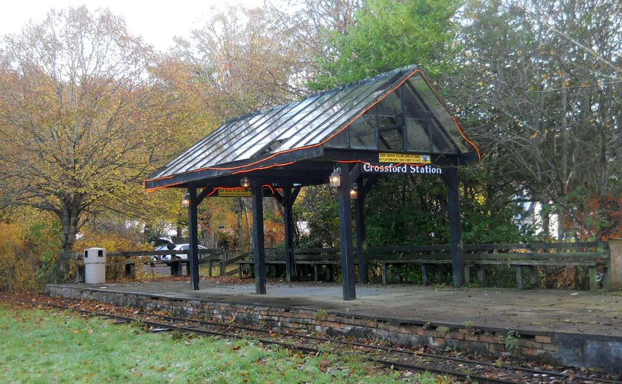 Station on narrow gauge railway at Crossford Village