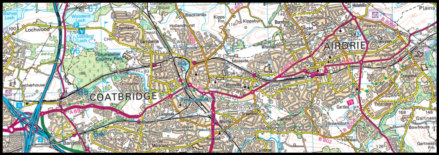 Map of route from Coatbridge to Airdrie