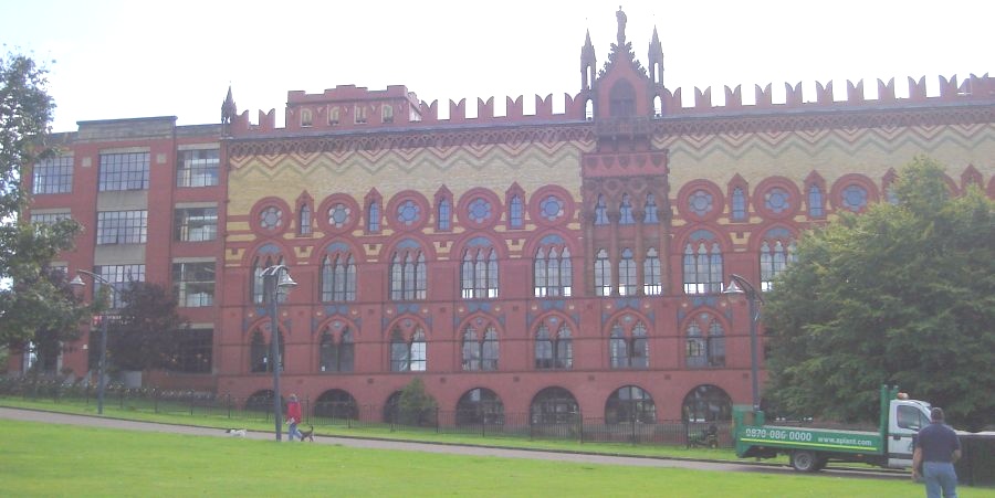 Ornate facade of Templeton's Carpet Factory from Glasgow Green