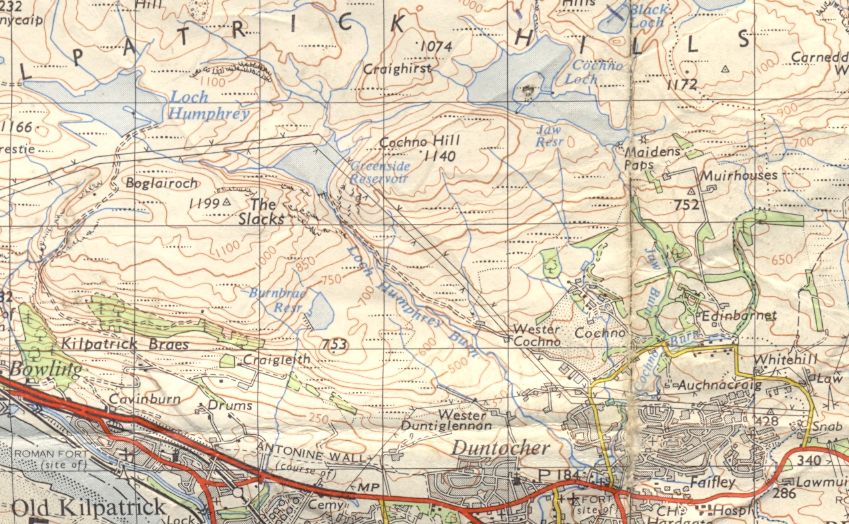 Map of Jaw Reservoir and Cochno Loch