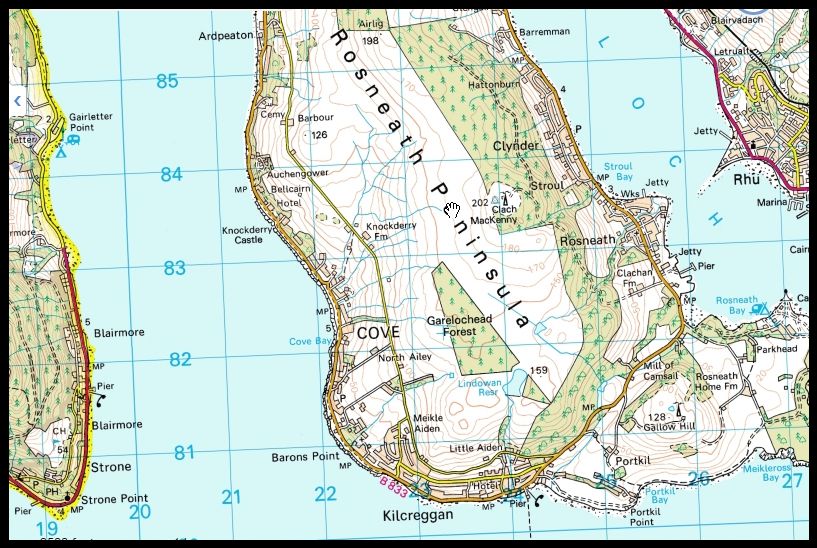 Map of Kilcreggan and Cove on the Rosneath Peninsula