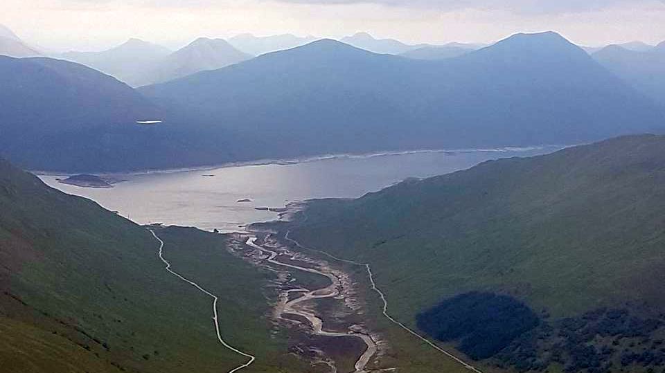 Hills of Knoydart beyond Loch Quoich from South Glen Shiel Ridge