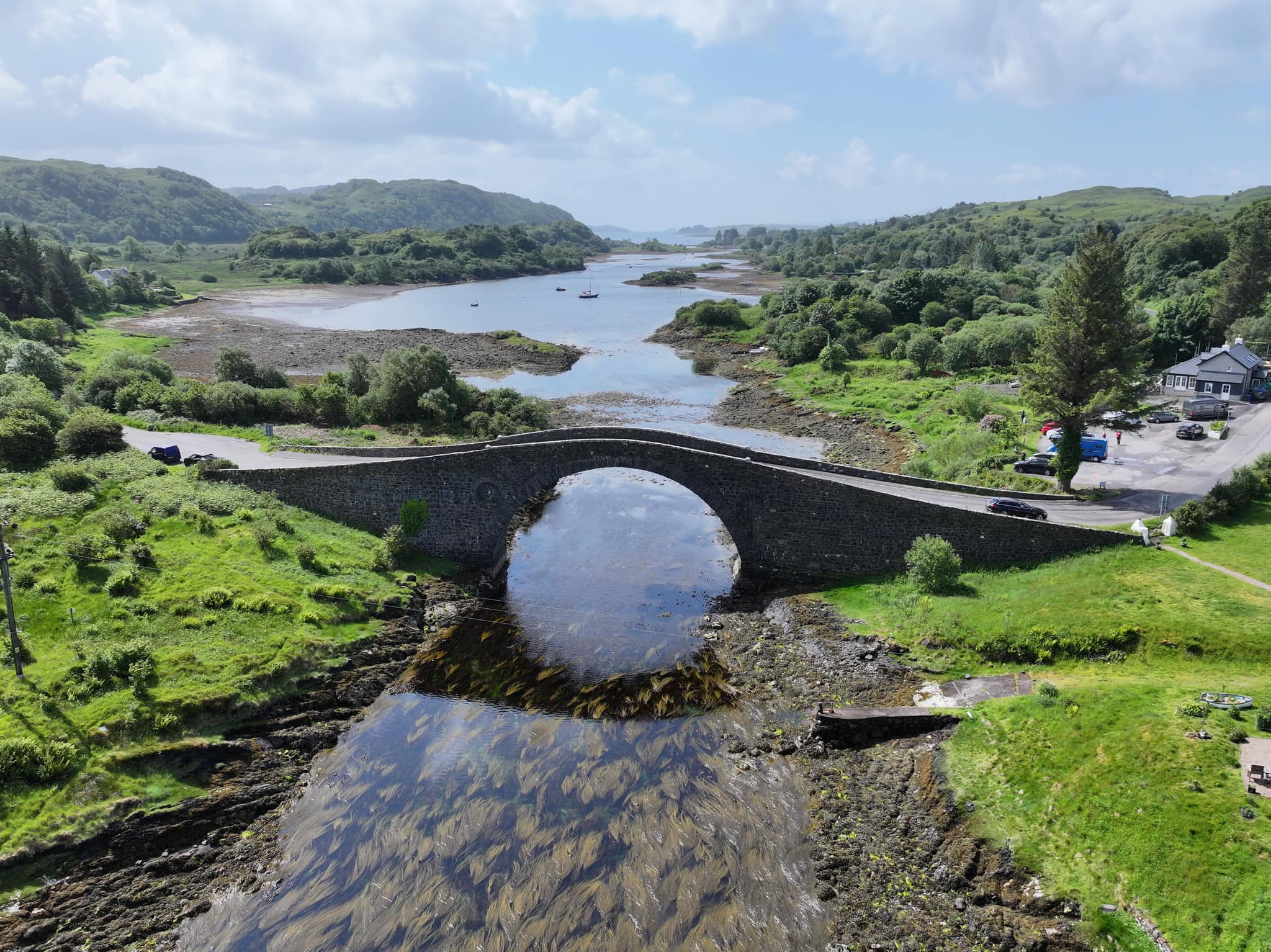 Aerial view of Clachan Bridge ( known as the "Atlantic Bridge" )