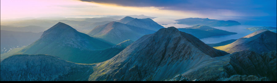 View from Blaven ( Bla Bheinn ) on Isle of Skye in Western Islands of Scotland