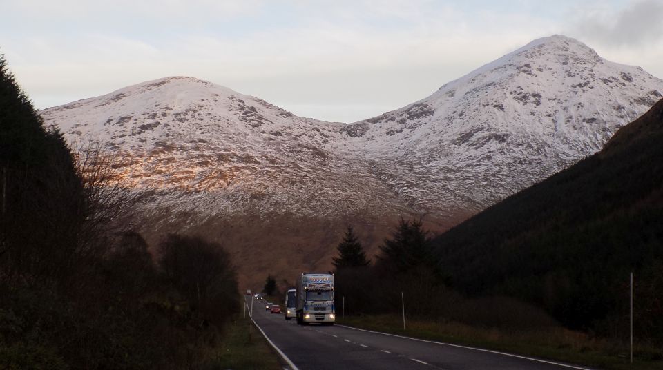 Beinn Charronach and Beinn Ime from the A83 through Glen Kinglas