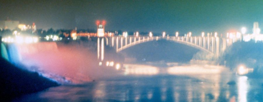 Niagara Falls illuminated at night