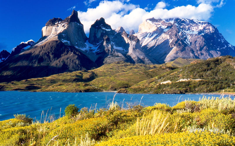 Torres del Paine from Lake Peho in Patagonia, Chile, South America